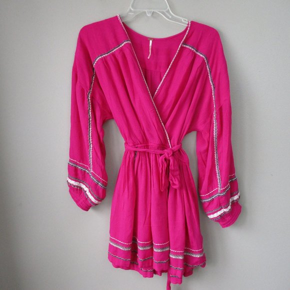 Free People Dresses & Skirts - Womens Free People Boho Delilah Hot Pink Mini Dress size Small Mini Dress